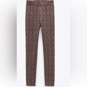 Zara Plaid Bonded Leggings with Jewel Buttons